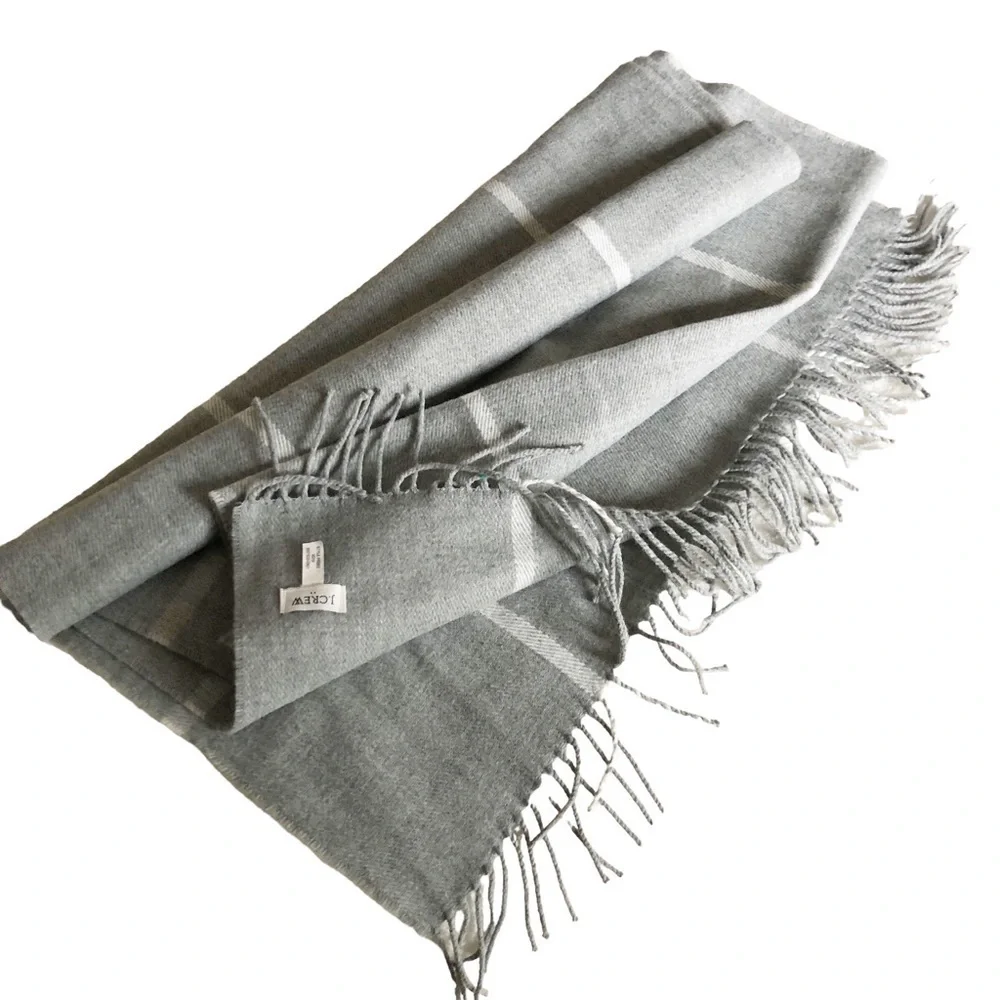 J. Crew Classic Plaid Heather Dusk Gray Ivory Scarf